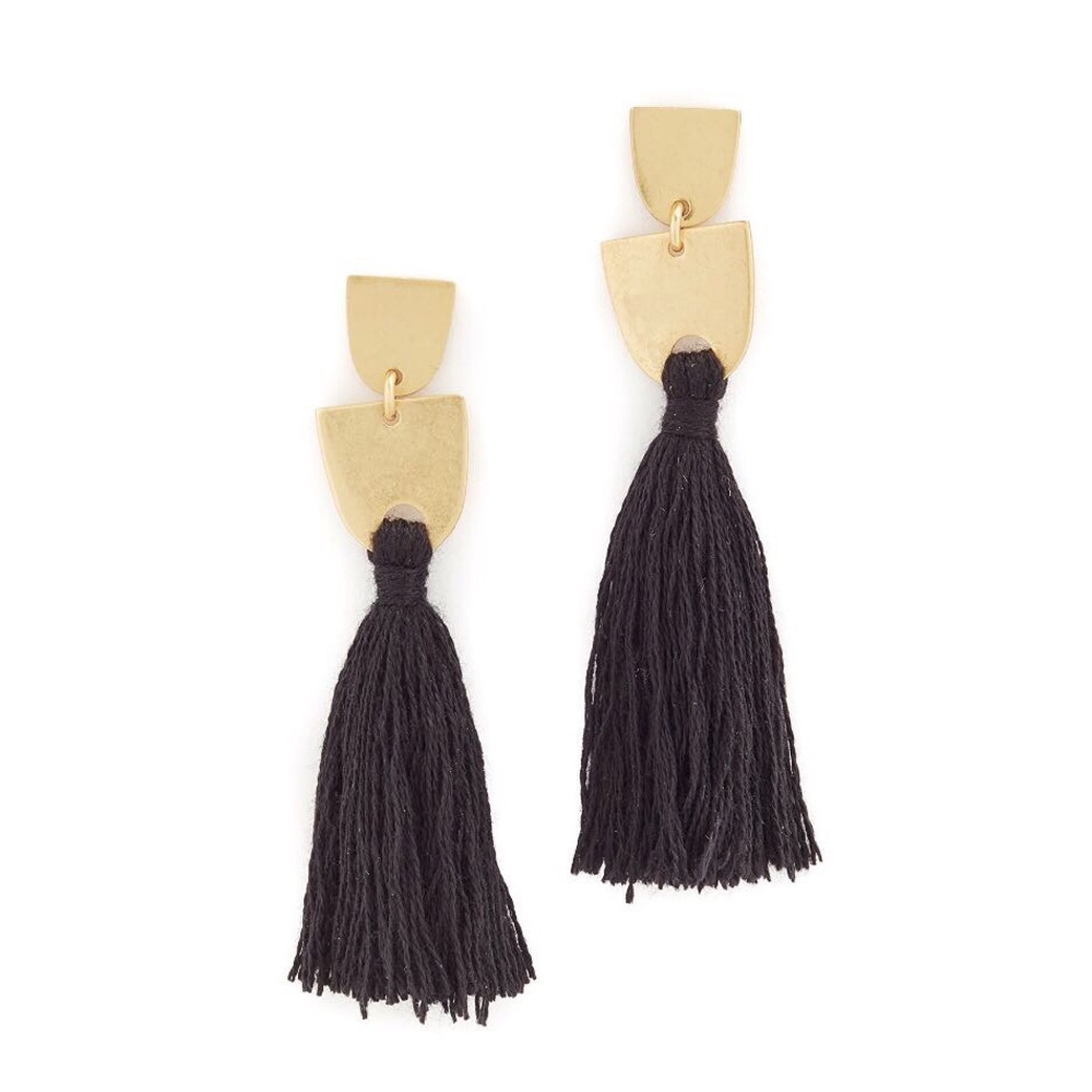 NWOT Madewell Tassel Earrings Silver Posts Black - Picture 2 of 4